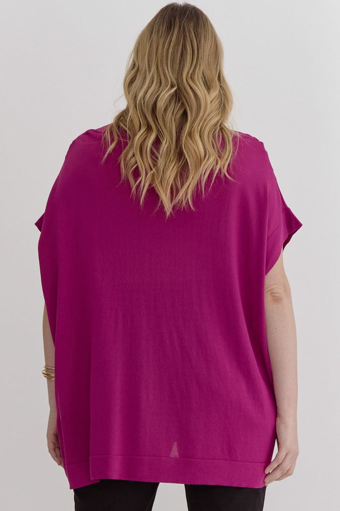 Magenta Boat Neck Knit Top