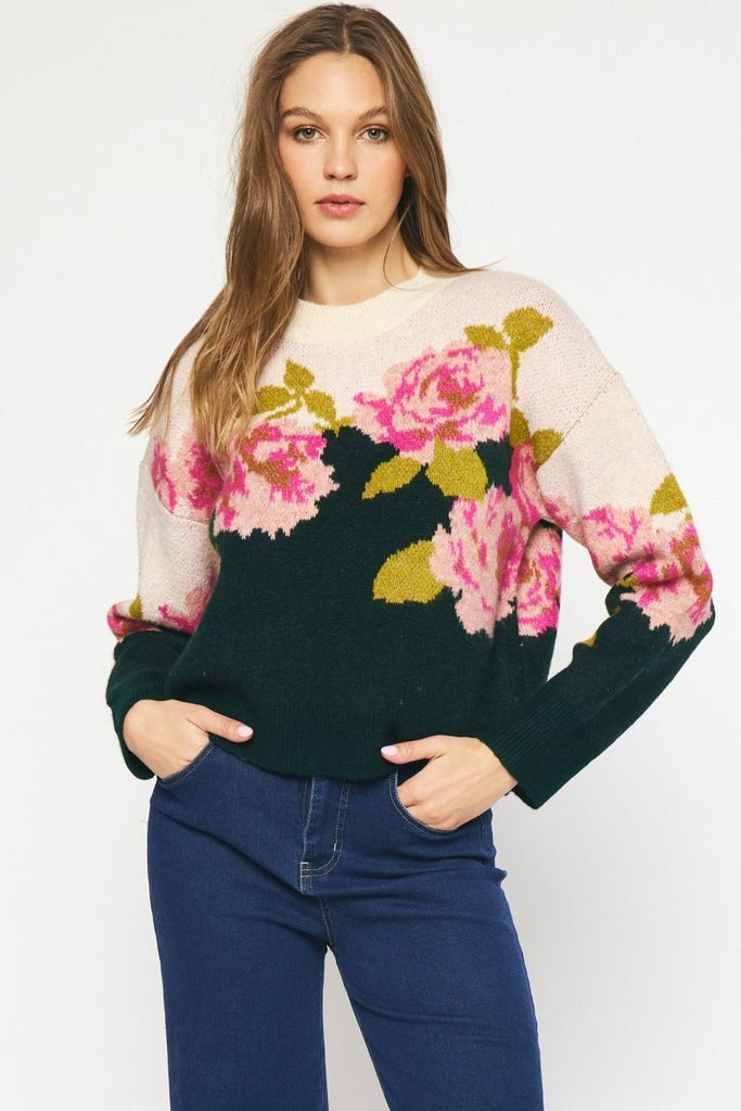 Bold Floral Two Tone Sweater