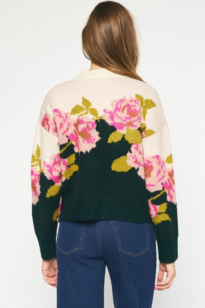 Bold Floral Two Tone Sweater