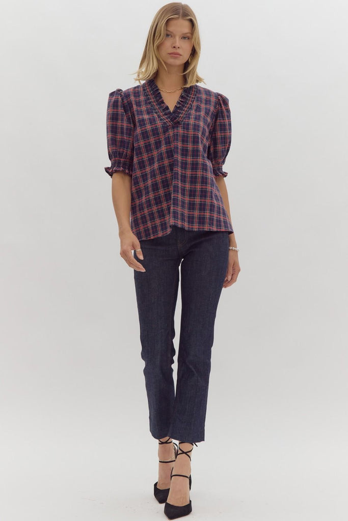 Navy Classic Plaid Top