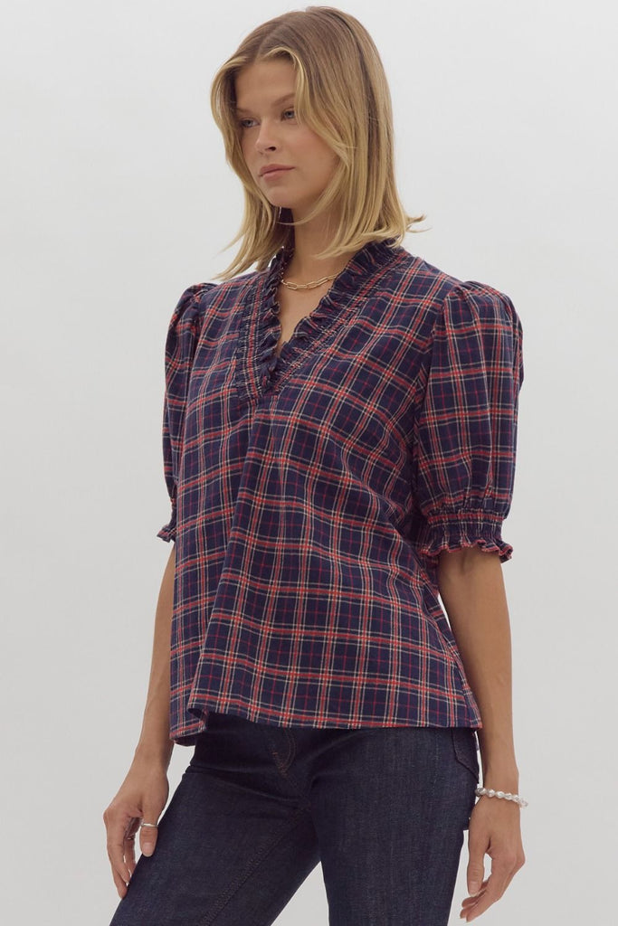 Navy Classic Plaid Top