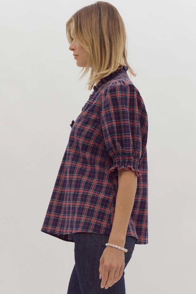 Navy Classic Plaid Top