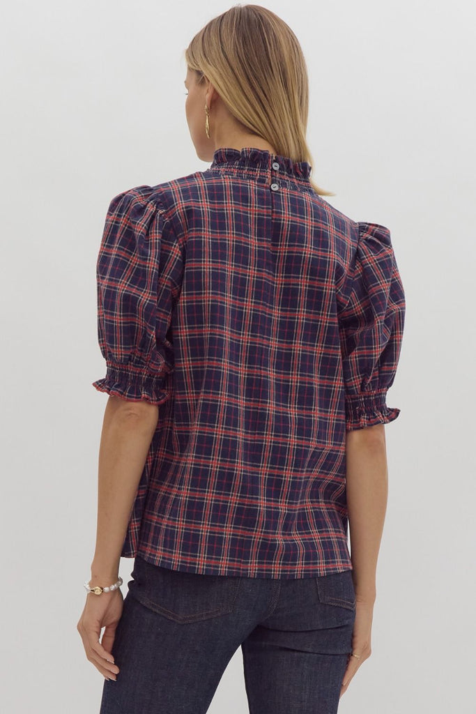 Navy Classic Plaid Top