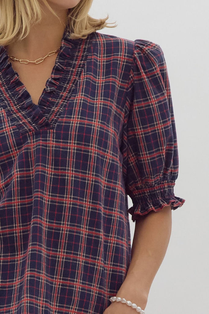 Navy Classic Plaid Top