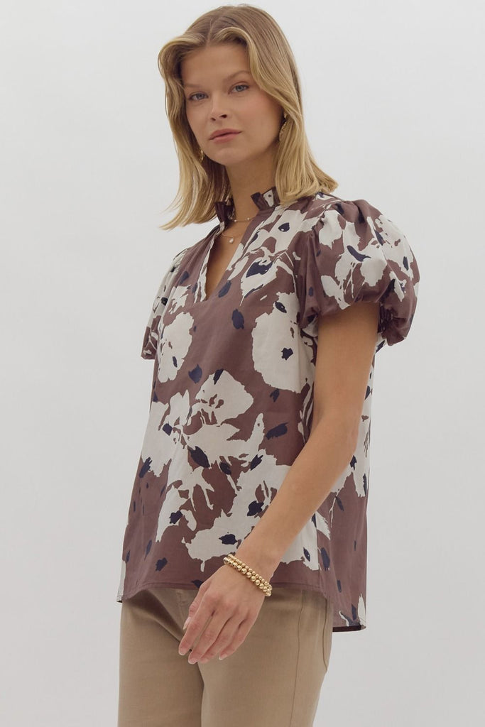 Espresso Print Poplin Top