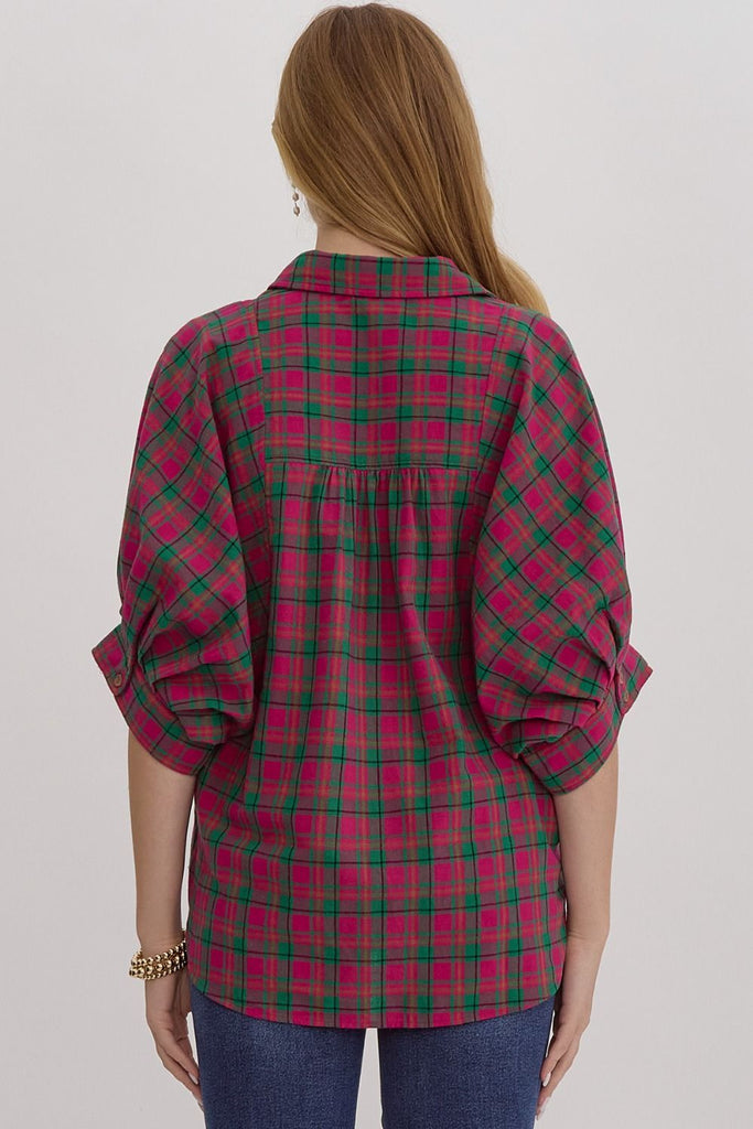 Pink Plaid Dolman Top