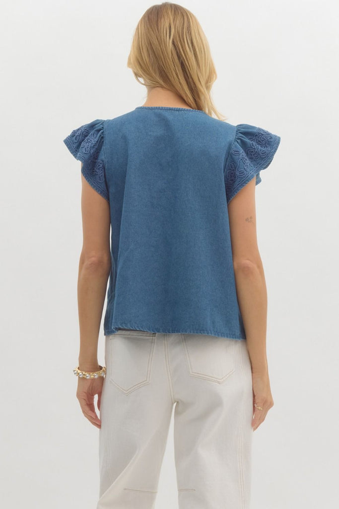 Denim Embroidered Top