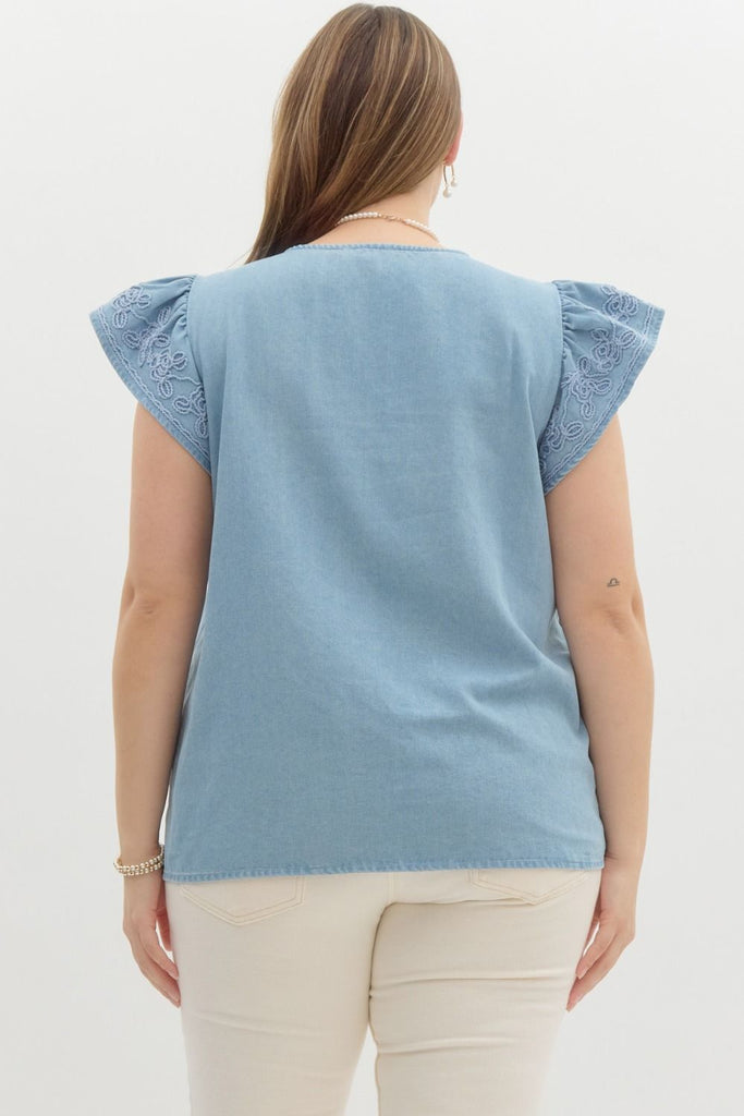 Denim Embroidered Top