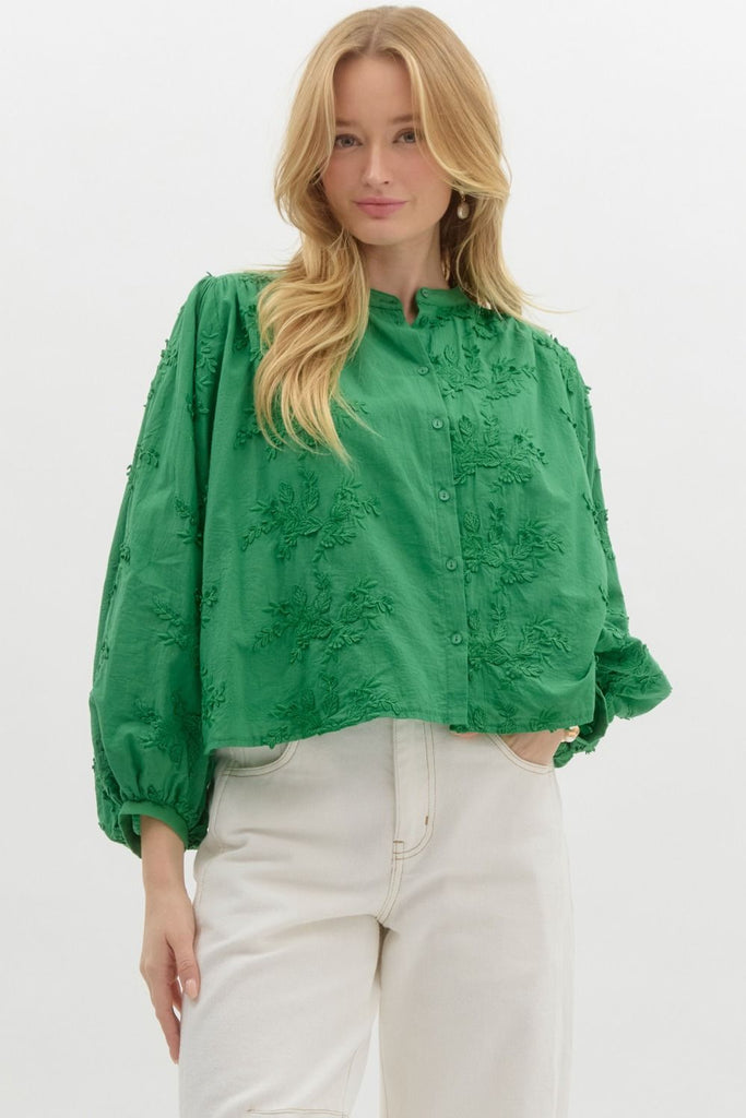 Green Floral Embroidered Top