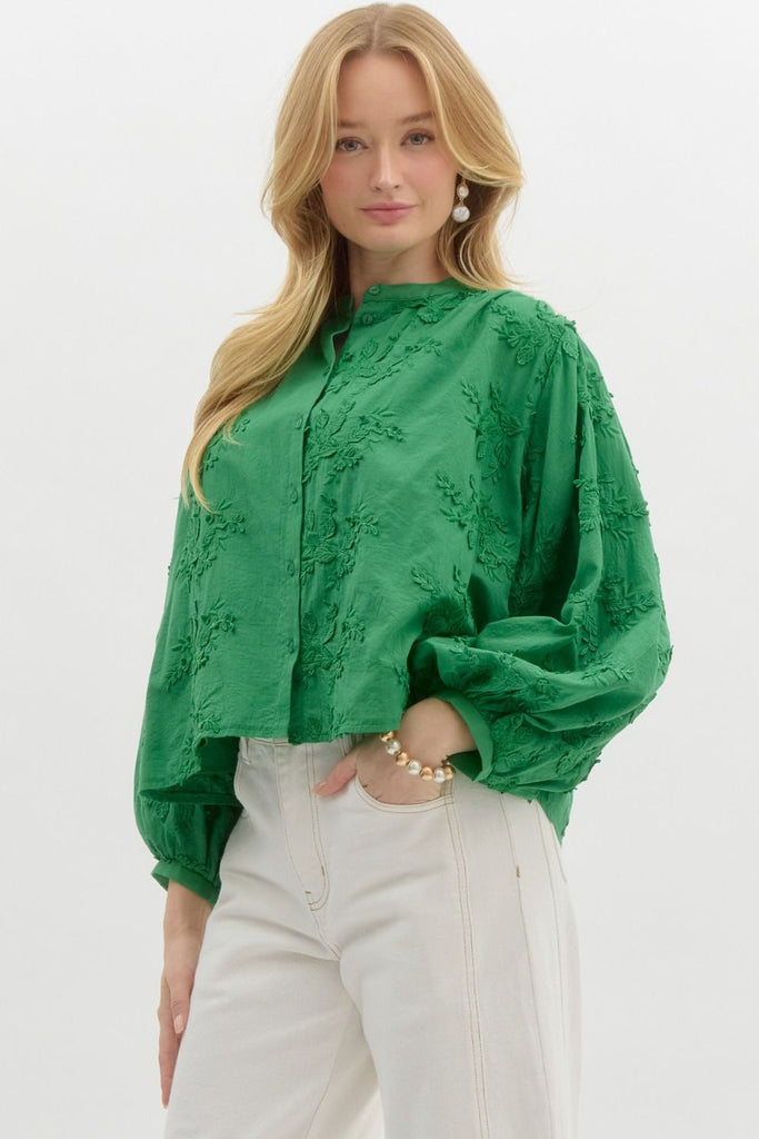 Green Floral Embroidered Top