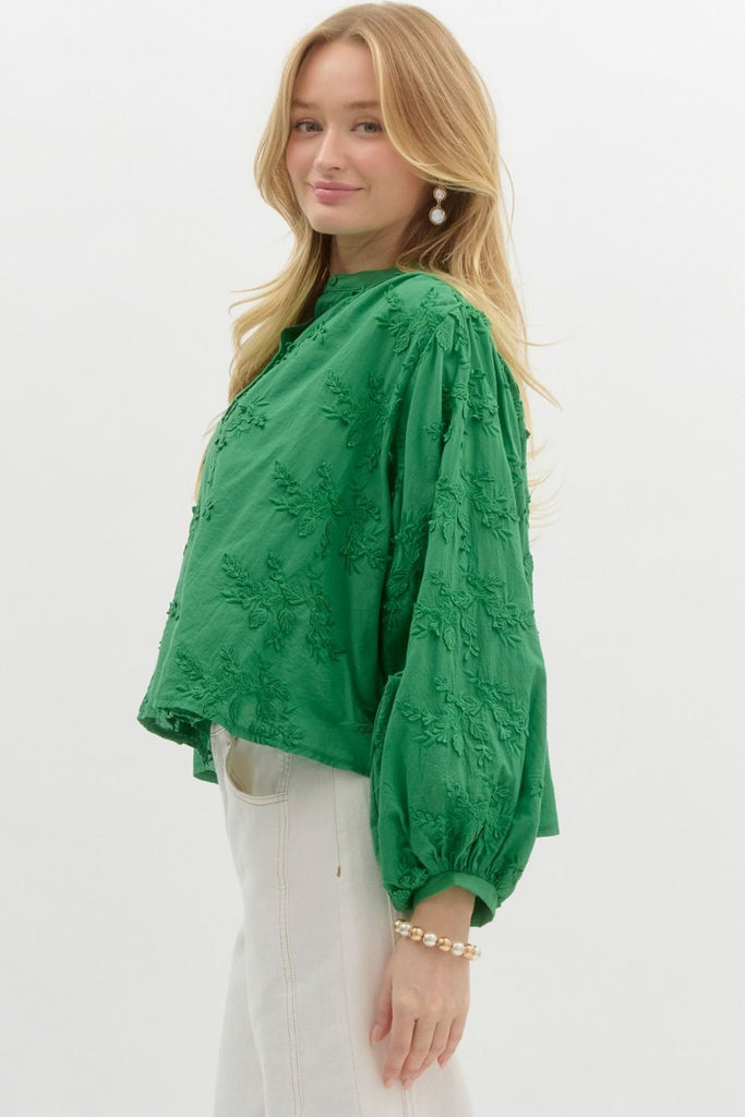 Green Floral Embroidered Top