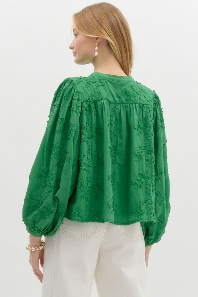 Green Floral Embroidered Top