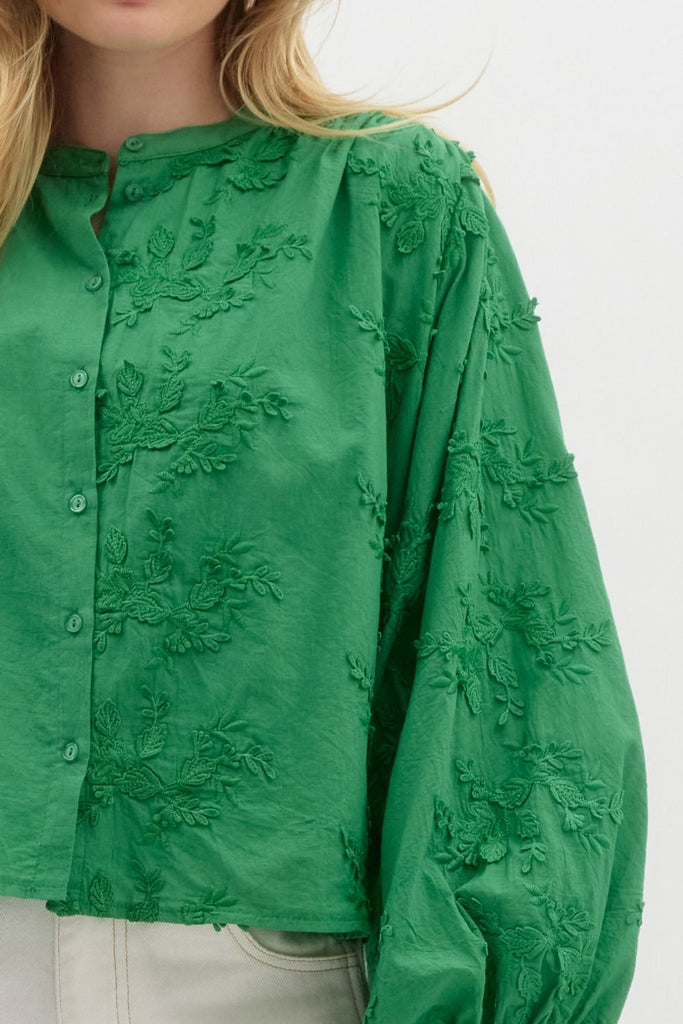 Green Floral Embroidered Top