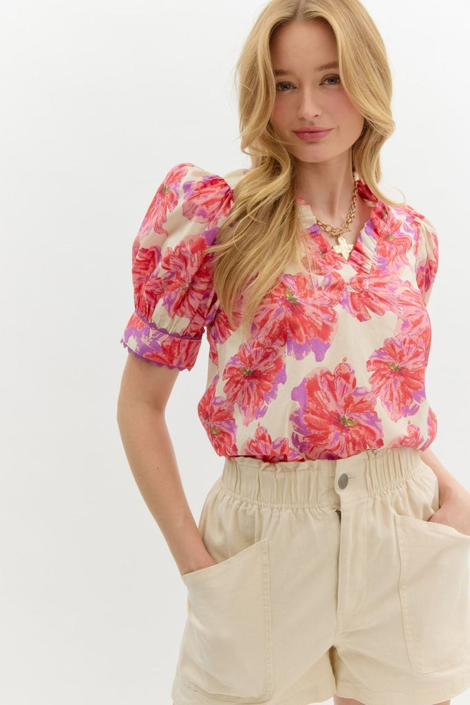 Red Floral Burst Top