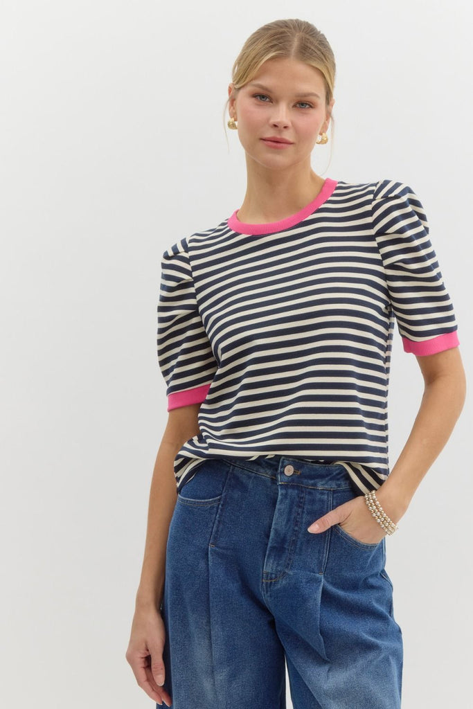 Navy Striped Top