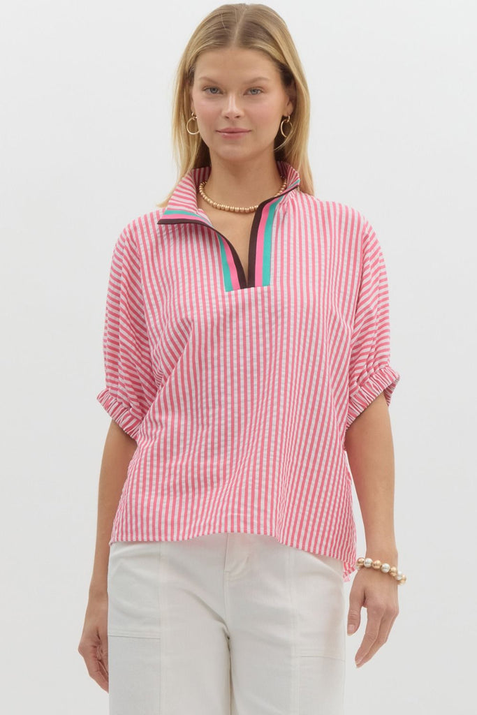 Pink Stripe Varsity Top