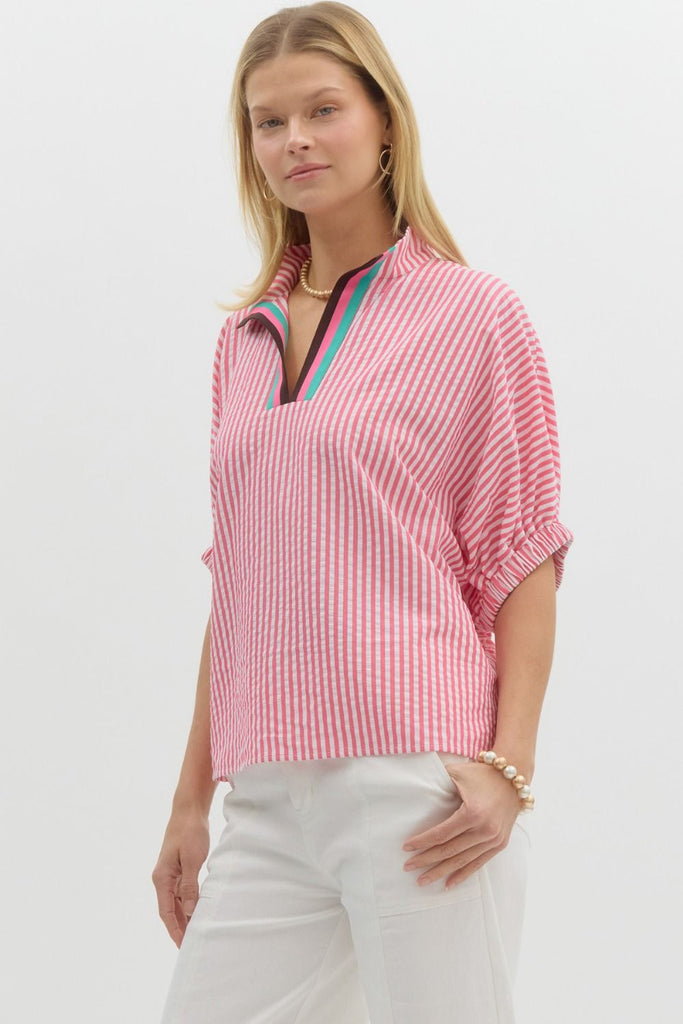 Pink Stripe Varsity Top