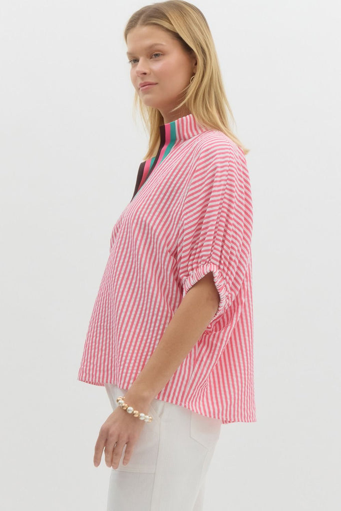 Pink Stripe Varsity Top