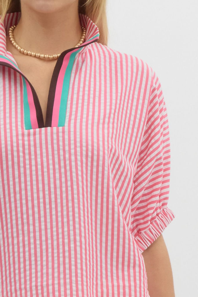 Pink Stripe Varsity Top