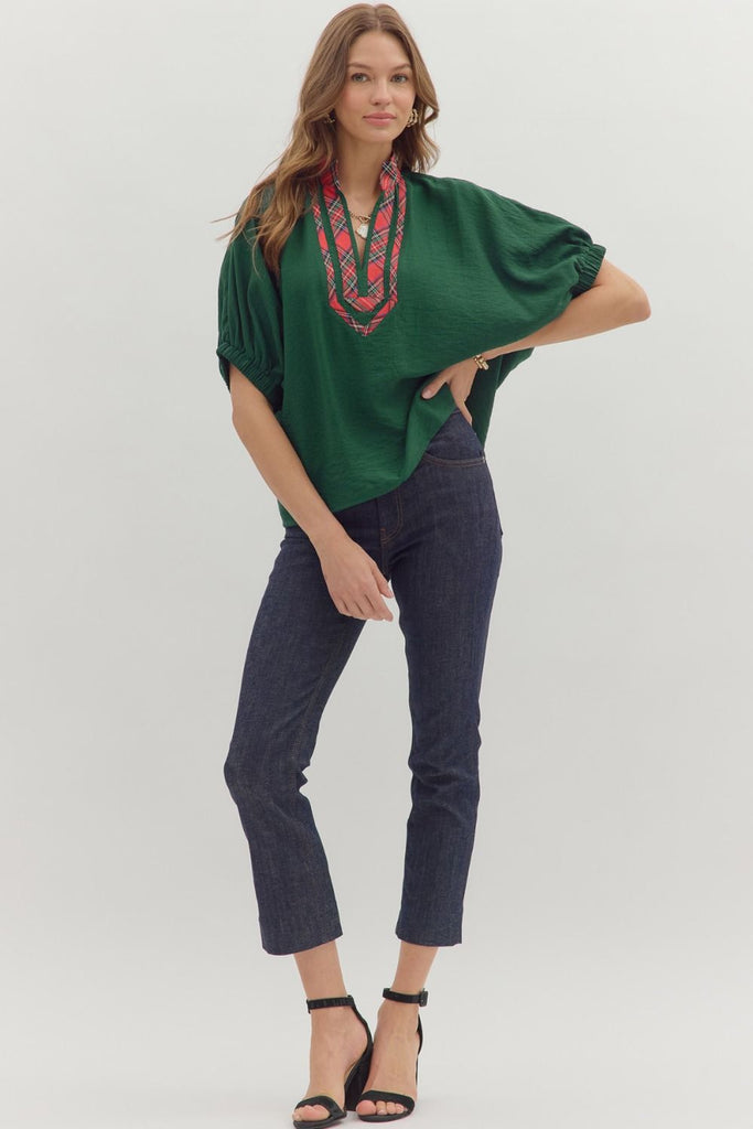 Noel Green Plaid Dolman Top
