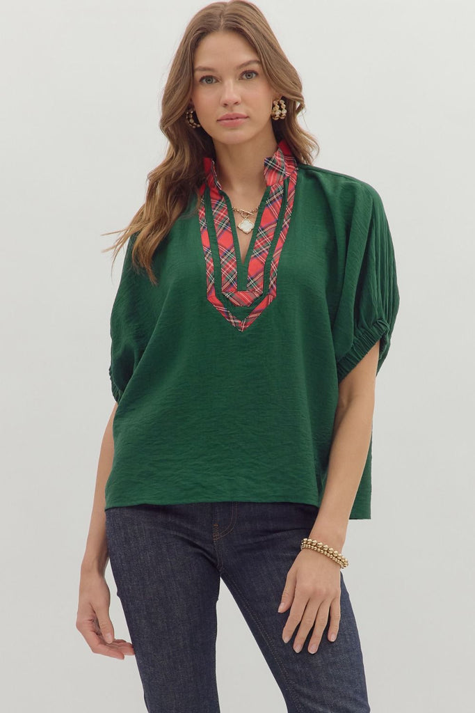 Noel Green Plaid Dolman Top