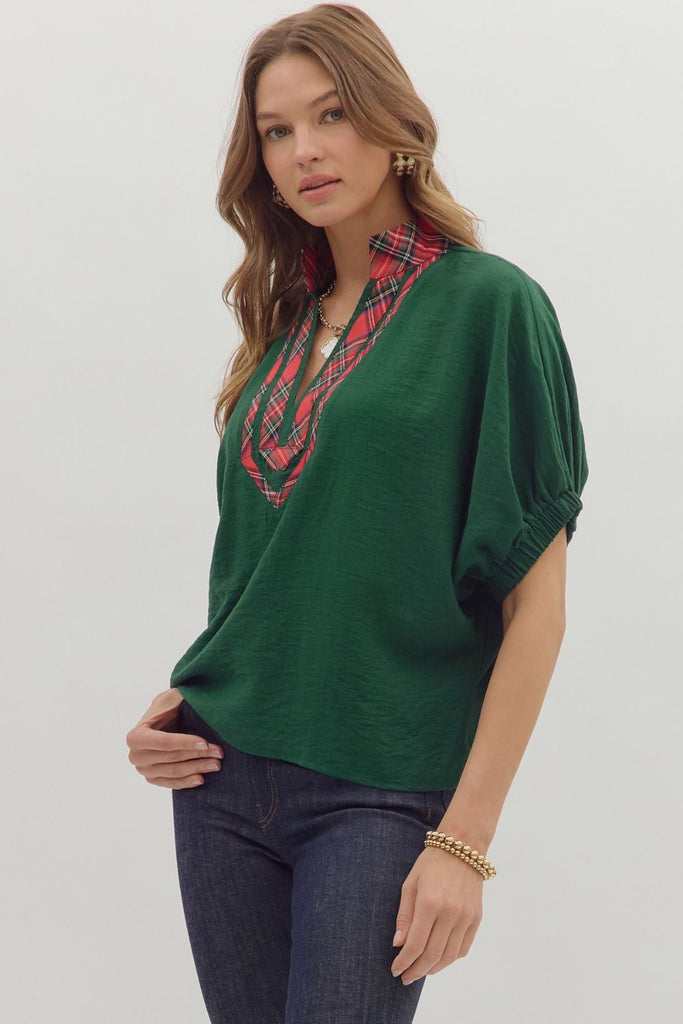 Noel Green Plaid Dolman Top