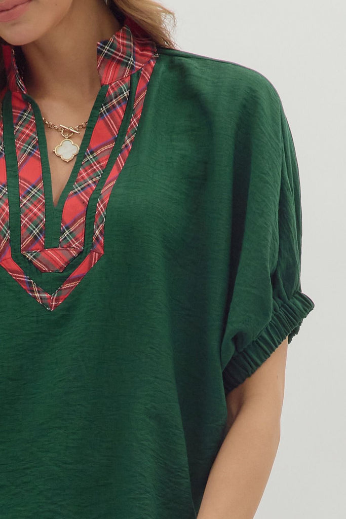 Noel Green Plaid Dolman Top