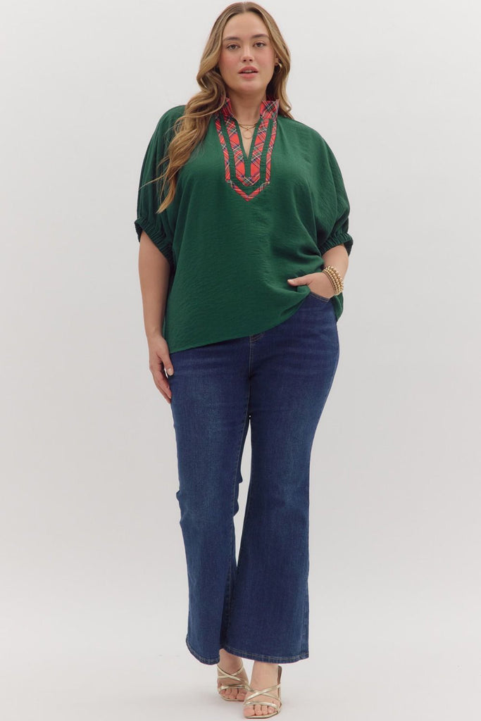 Noel Green Plaid Dolman Top