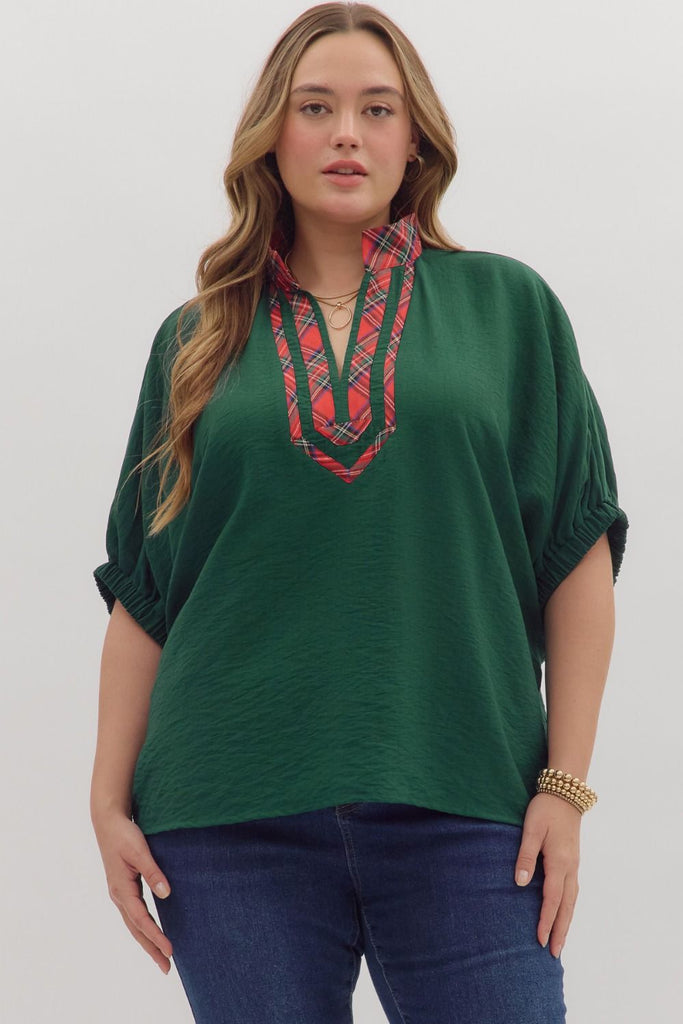 Noel Green Plaid Dolman Top