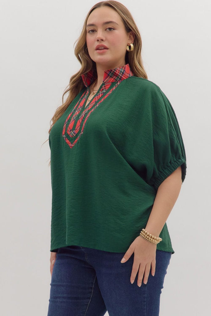 Noel Green Plaid Dolman Top