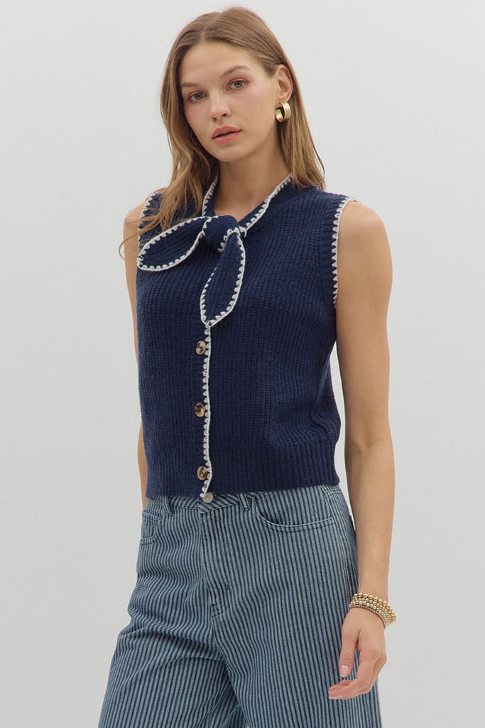 Navy Bow Tied Sweater Vest