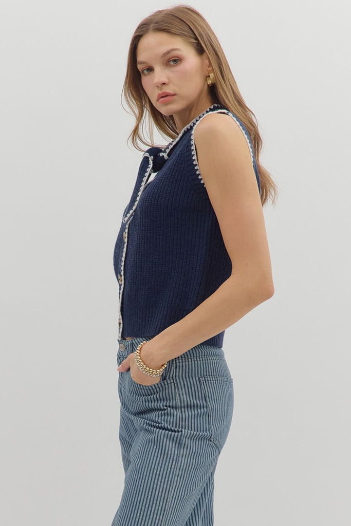 Navy Bow Tied Sweater Vest