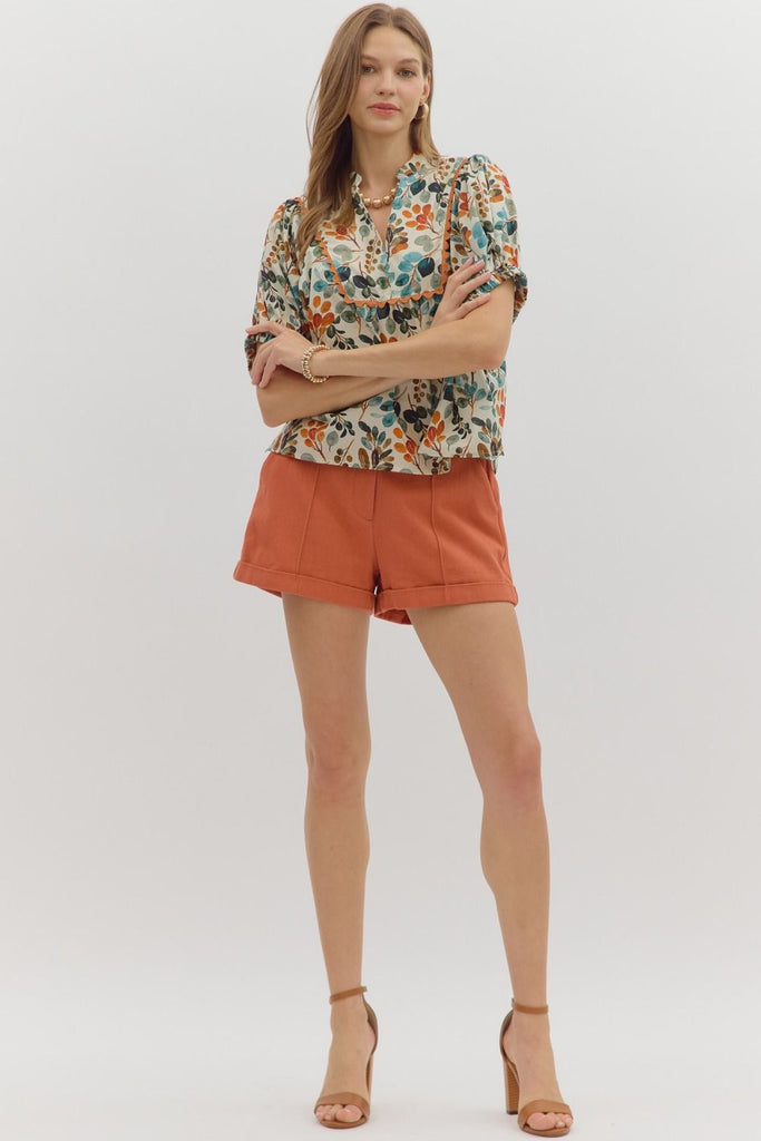 Teal Botanical Top