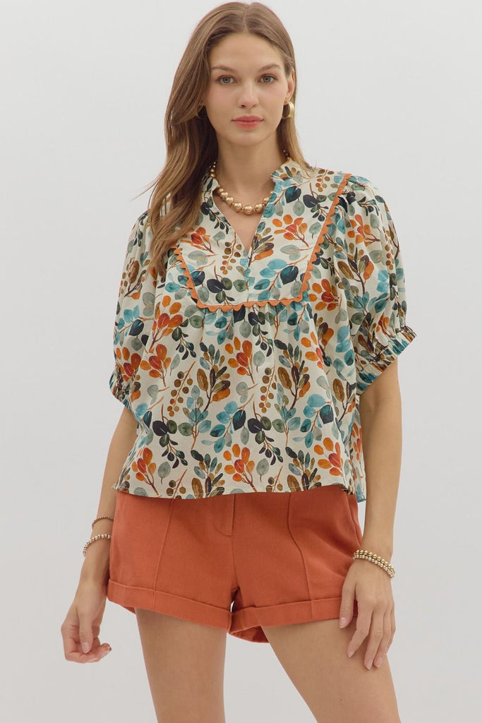 Teal Botanical Top