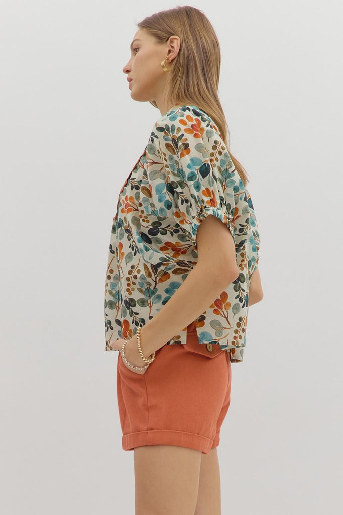 Teal Botanical Top