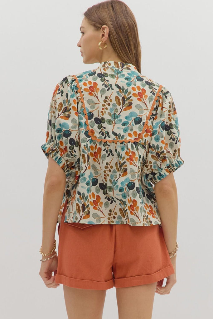 Teal Botanical Top