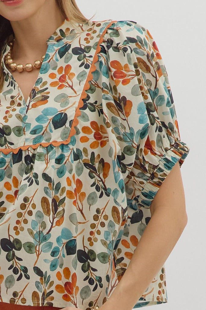 Teal Botanical Top