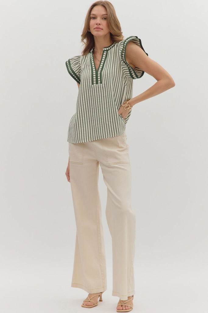 Pine Striped Ruffle Top