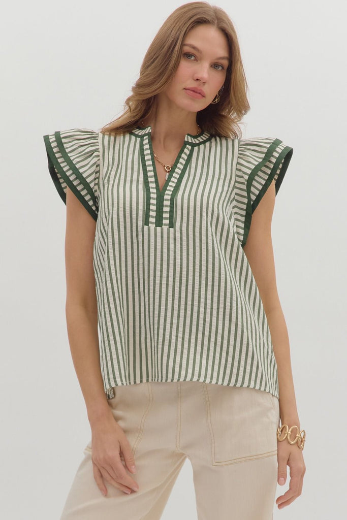 Pine Striped Ruffle Top