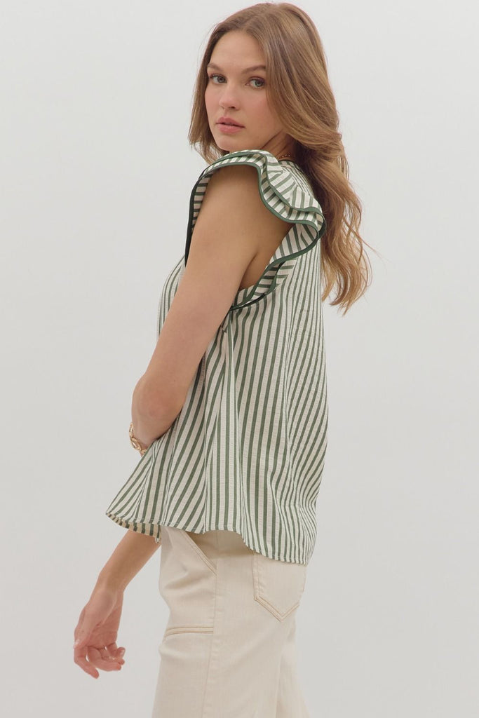 Pine Striped Ruffle Top