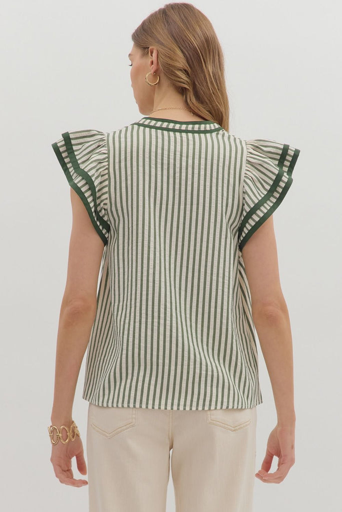 Pine Striped Ruffle Top