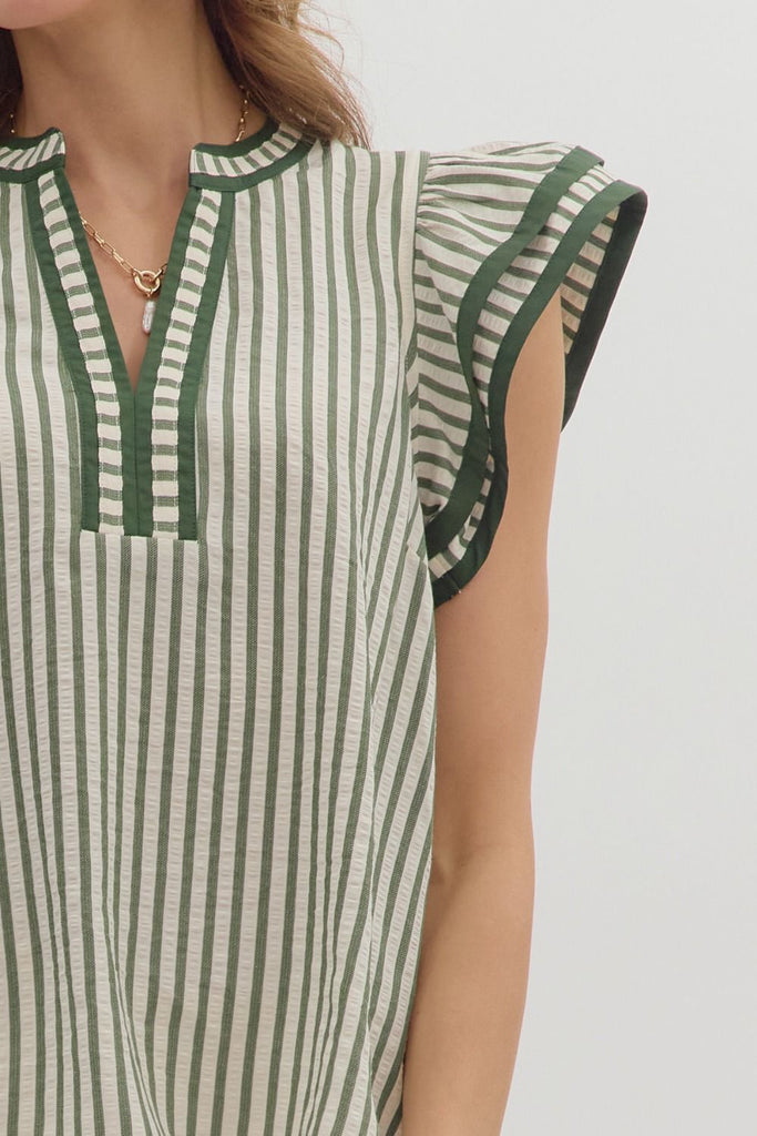 Pine Striped Ruffle Top