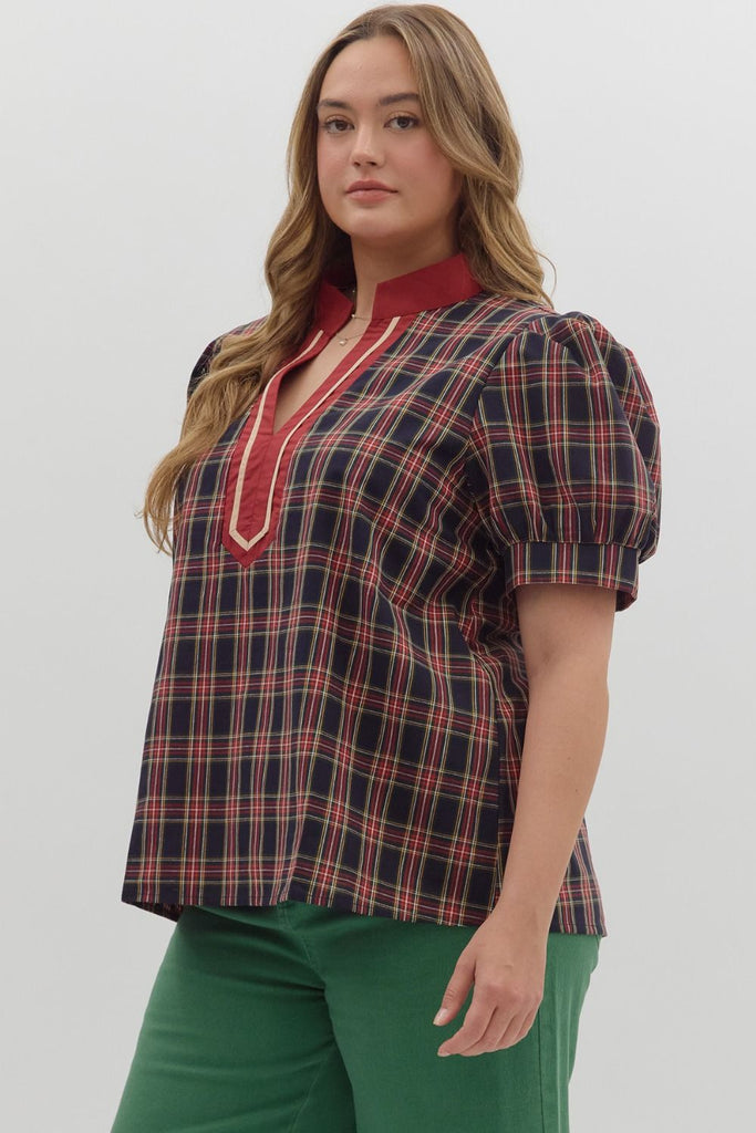 Navy Plaid Top