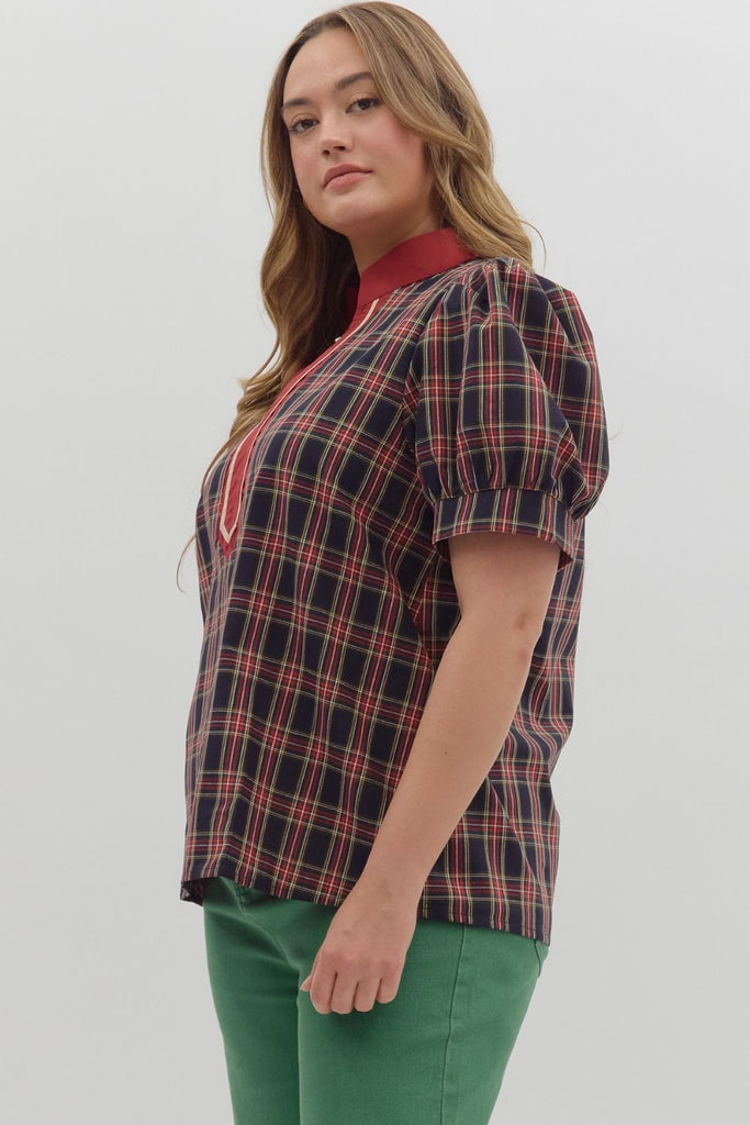 Navy Plaid Top
