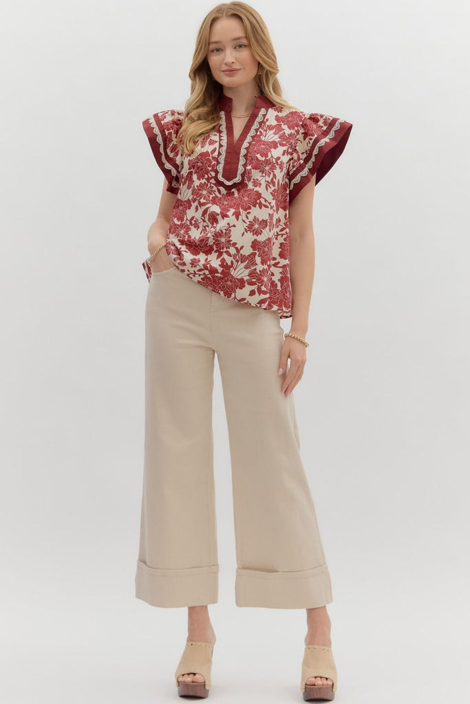 Floral Toile Ruffle Top