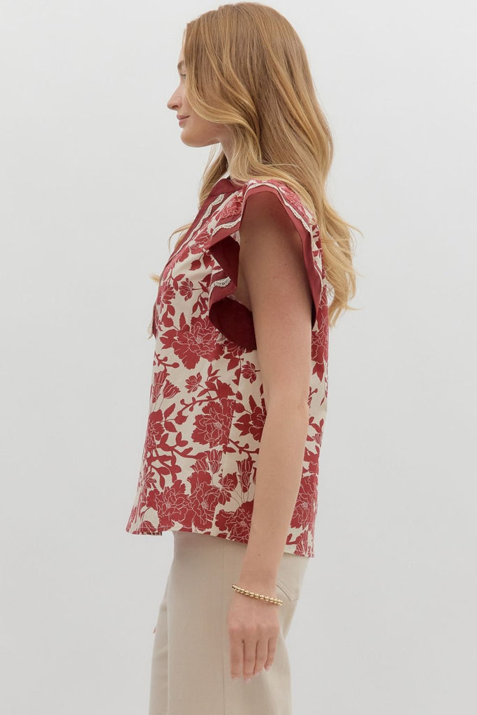 Floral Toile Ruffle Top