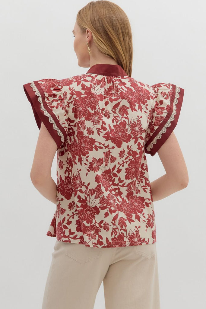 Floral Toile Ruffle Top