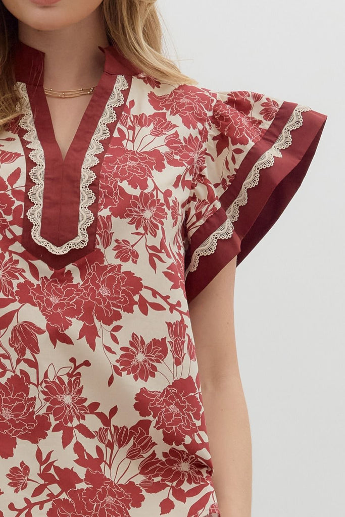 Floral Toile Ruffle Top