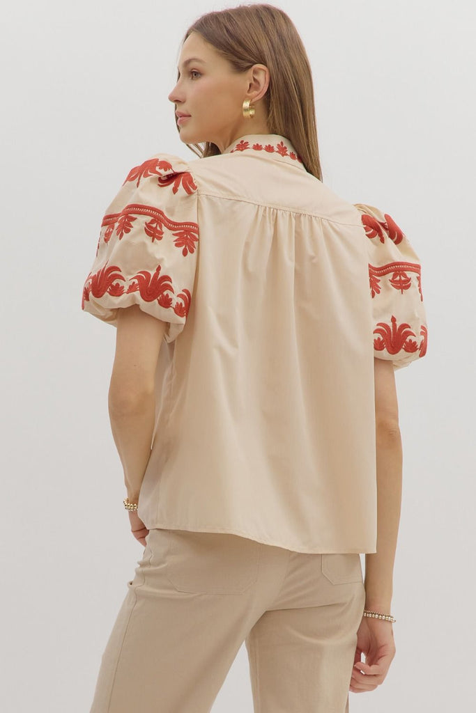 Rust Embroidered Palms Top