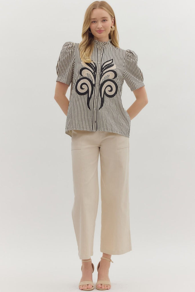 Striped Embroidered Feather Top
